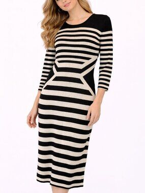 Danny & Nicole Black & Cream Striped Sweater Dress – Size Large
